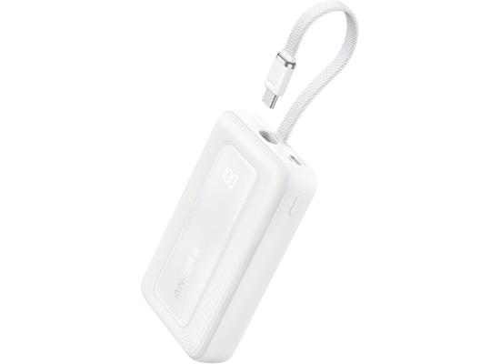 Anker A1688 Zolo Portable Charger, 10,000mAh 30W Power Bank with Built-in Lanyard USB-C Cable for Travel, Fast Charging Battery Pack - White